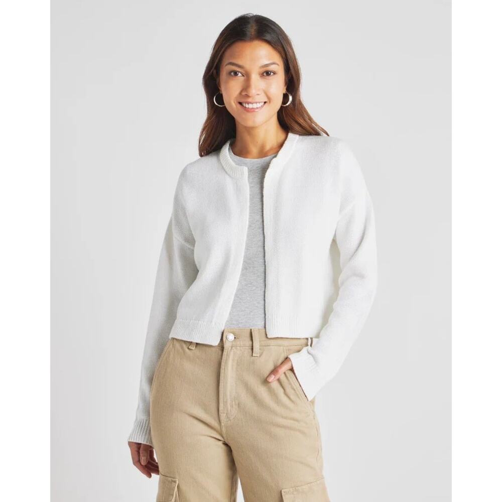 Splendid Womens‎ Lily Cardigan Open Front Cropped Sweater Cotton Blend Cream XS